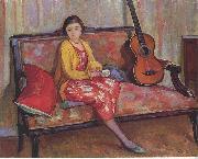 Henry Lebasques Nono and a Guitar oil painting artist